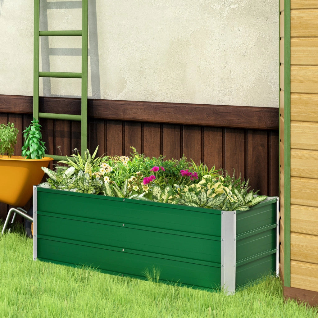 Fioriera da Giardino Senza Fondo con 2 Aree di Coltivazione 125x47x40 cm in Acciaio Verde