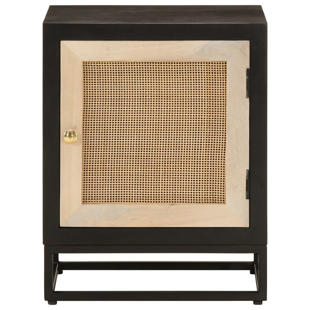 Comodino-Tavolino da notte Nero 40x30x50 cm in Legno Massello di Mango e Ferro 423947