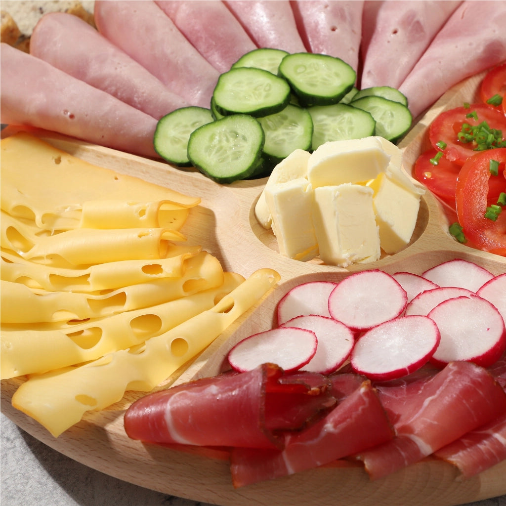 Vassoio girevole KADAX per servire snack, antipasti e formaggi, con 4 scomparti.