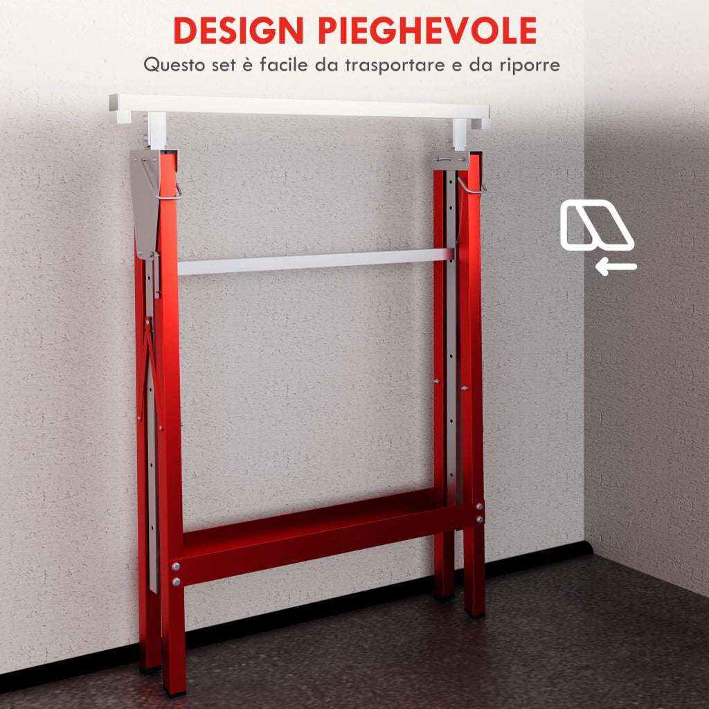 Cavalletti da Lavoro Telescopici Pieghevoli ¨C Zephmum ¨C Acciaio, 68x58x80 cm, Rosso Argento