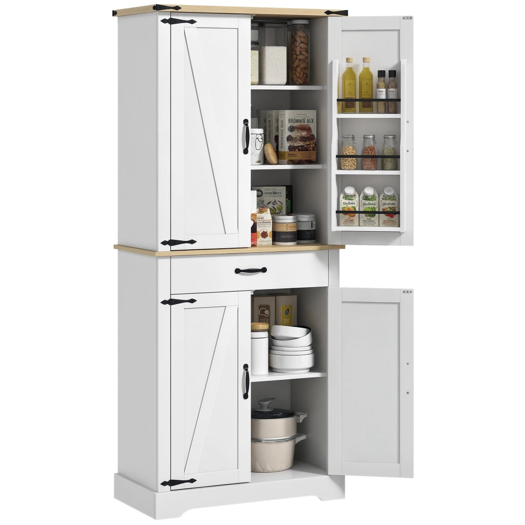 Armadio da cucina ¨C zephmum ¨C 4 ante, 6 ripiani, 1 cassetto, bianco, 76.5x40x181 cm