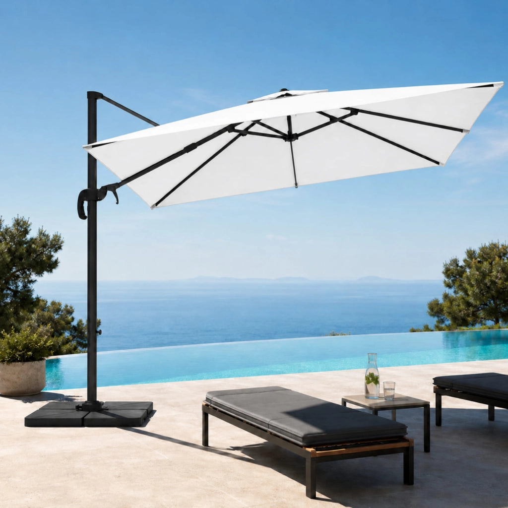 Ombrellone 3X3 M Giardino Braccio Retrattile Per Esterni Piscina Terrazze Gazebo Bar Hotel In Acciaio Inossidabile Braccio Rotabile 360° Telo 180 G M2 Impermeabile Resistente Ai Raggi UV Bianco