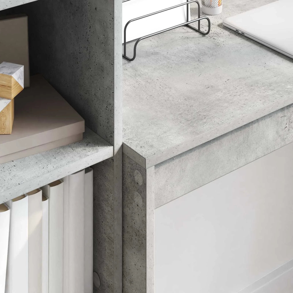 Scrivania | Tavolo da Ufficio con cassetto con lo scaffale 2 pz Grigio cemento