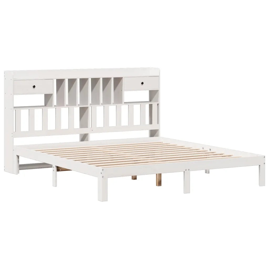 Letto matrimoniale | Letto per adulti | Giroletto con Libreria senza Materasso 180x200 cm in Legno Pino