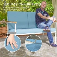 Set da Esterno con Divano 2 Posti, 2 Poltrone e 2 Tavolini da Caffè in Vetro, Azzurro