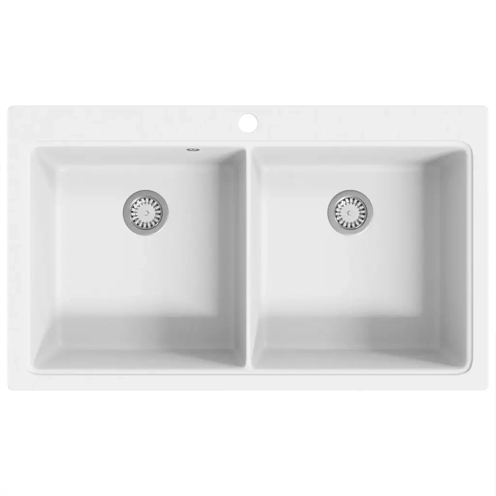 Lavandino Cucina-Lavabo-Lavello granito bianco lavello doppio montaggio sopra