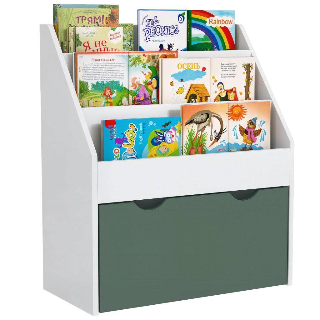 Libreria bambini con cassetto ¨C Xylo ¨C legno verde 3 ripiani 62,5x30x70