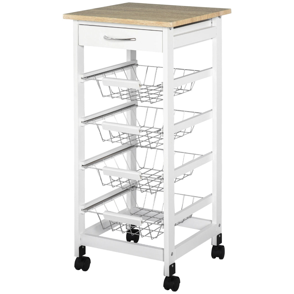 Carrello di servizio con 4 cestini e cassetto ¨C Minimal ¨C bianco metallo legno 37x37x82 cm