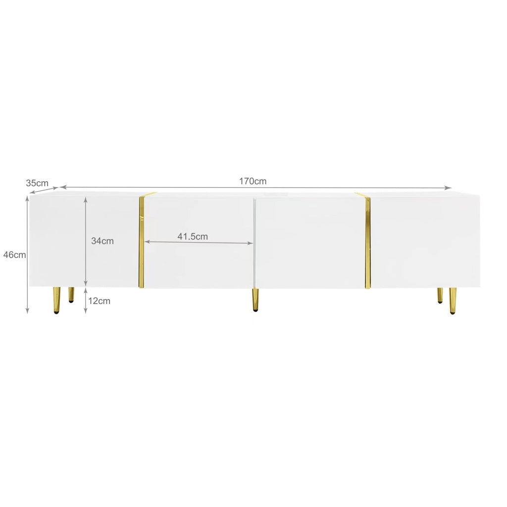 OKWISH Mobile TV con 4 Ante e Chiusura Ammortizzata, Finitura Lucida, per Soggiorno, MDF, Bianco, 170 x 35 x 46 cm