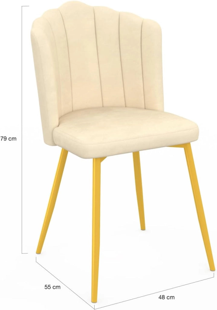 Set di 2 sedie a conchiglia ADELLA in velluto beige con gambe dorate