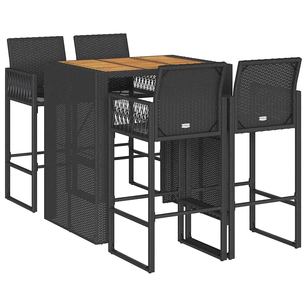 Set Bar da Giardino 5pz senza Cuscini Nero in Polyrattan Acacia 3328886