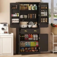 Armadio contenitore moderno con 4 ante e 1 cassetto, 6 ripiani portaoggetti e 4 ripiani regolabili, adatto per cucina, sala da pranzo e soggiorno, 80x40x182 cm, Nero