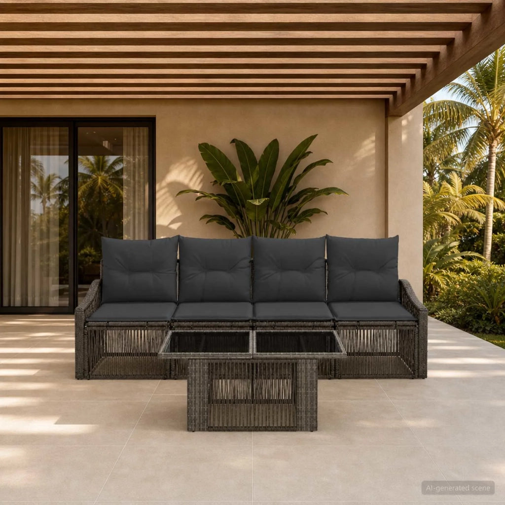 Set Divano da Giardino 5 pz Grigio e Grigio Scuro polyrattan 3437201