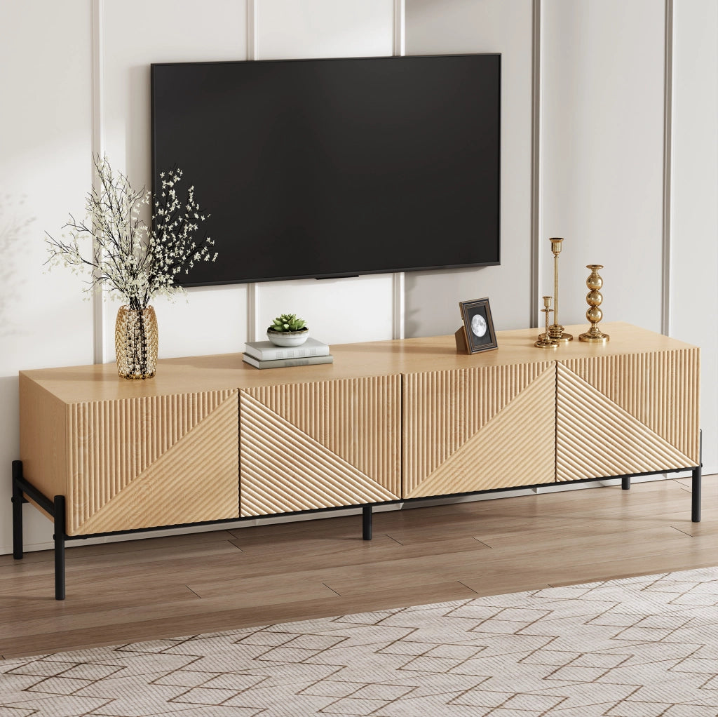 Mobile TV moderno 163;5x40x45 cm in MDF effetto legno naturale con 4 ante e struttura geometrica