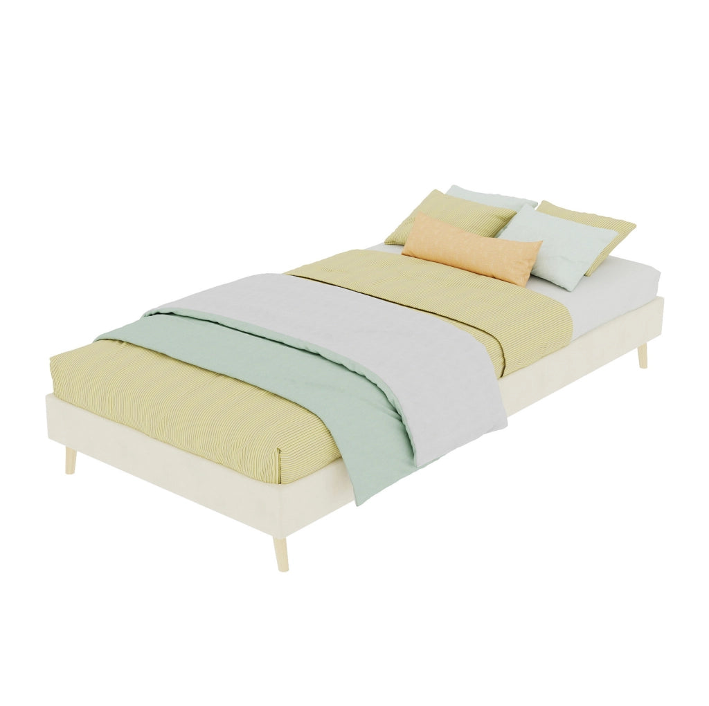 Struttura letto 90x200 cm in tessuto e metallo, beige