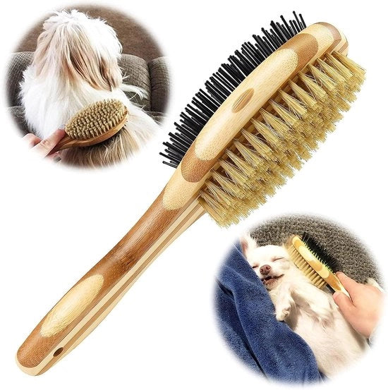Doppia spazzola per cani e gatti Capelli di cinghiale a spazzola 2in1 - Grigio