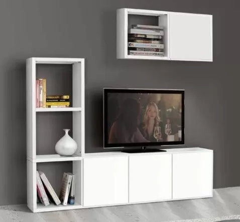 Libreria porta tv moderna bianca l.175 p.30 h.132