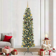 Albero di Natale Artificiale Sottile Verde e Bianco 210 cm