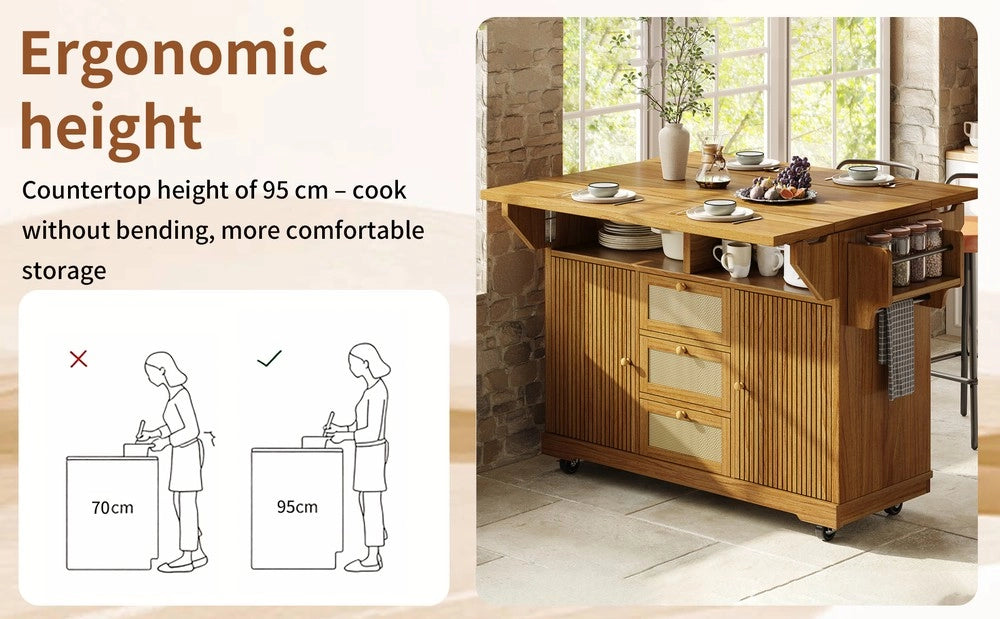 Carrello Portaoggetti ¨C Minimal ¨C Effetto rattan marrone scuro, cassetti, 95 cm