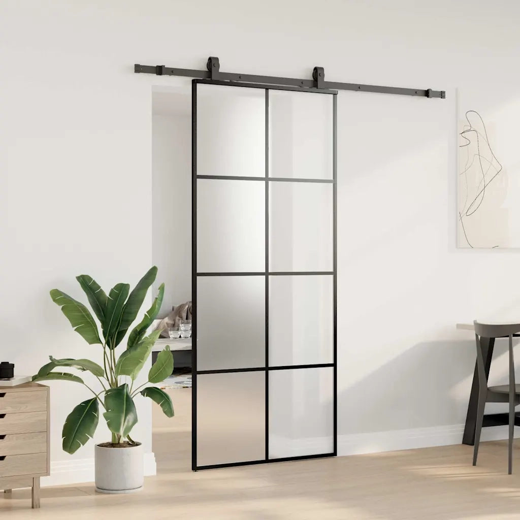 Porta Scorrevole con Ferramenta Nera 90x205 cm in Vetro ESG