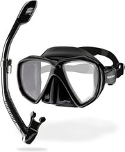 Snorkelset con maschera e snorkel anti-condensanti, impermeabili, con vetro resistente, 3 canali Dry snorkel, per adulti, nero.