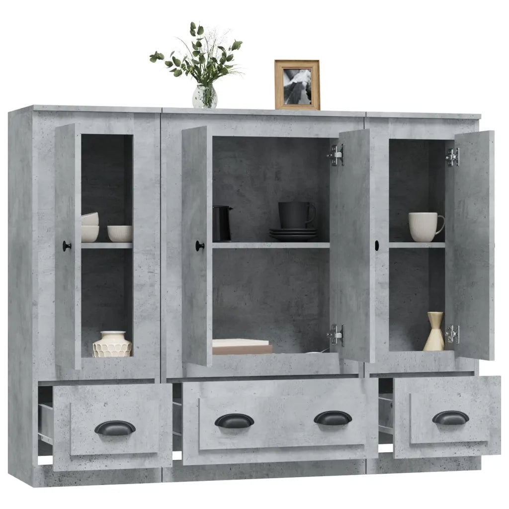 Credenze 3 pz | Madia | Buffet da pranzo | Armadio da pranzo Grigio Cemento in Legno Multistrato