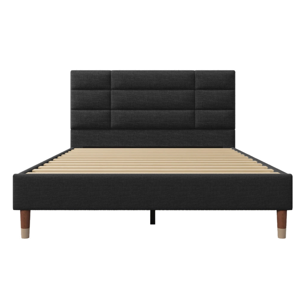 Letto matrimoniale imbottito ULEVR 140x200 cm con testiera e rete a doghe, lino nero