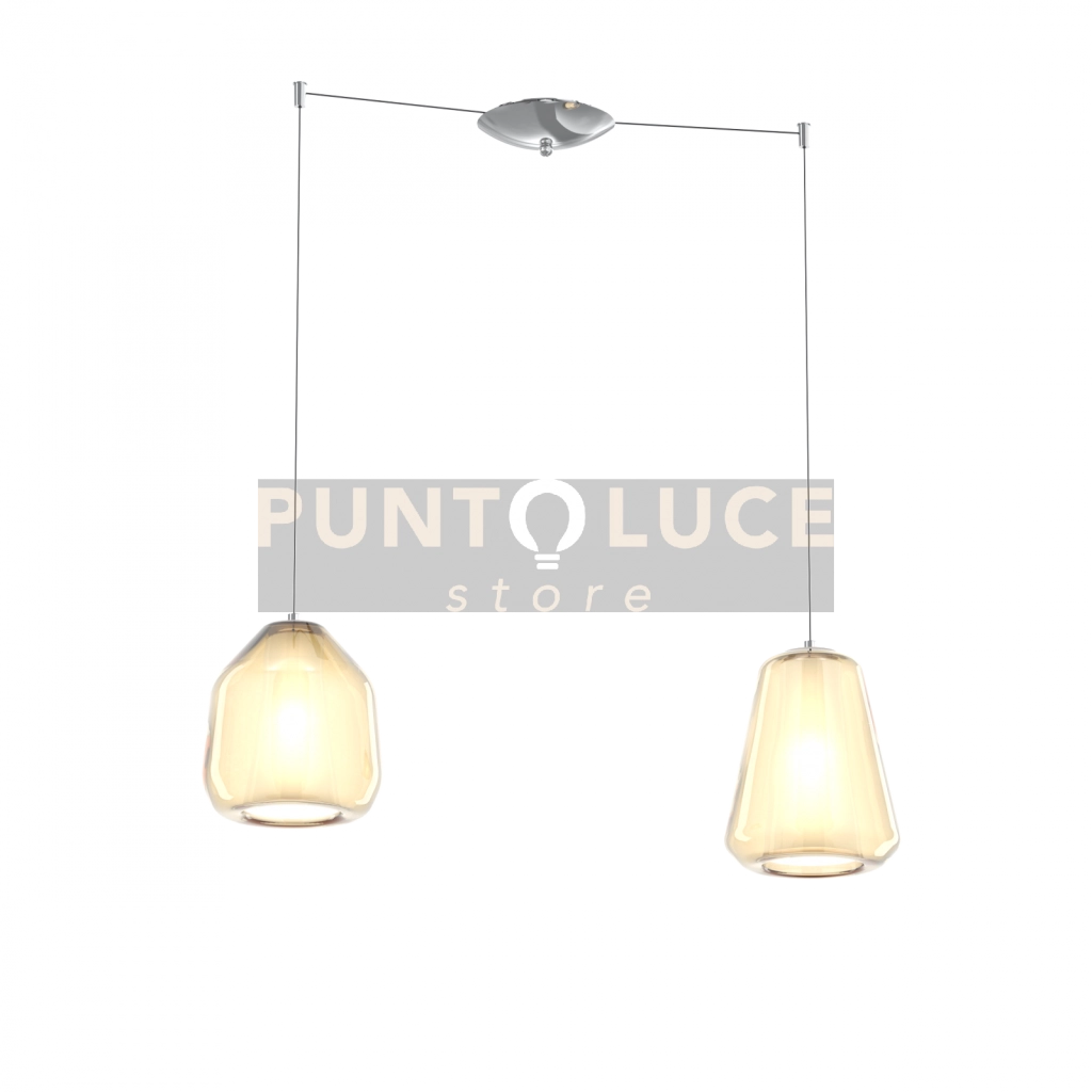 SOSPENSIONE CROMO 2 LUCI SPOSTABILE VETRI BETA + GAMMA AMBRA 1176CR-S2 S BG-AM