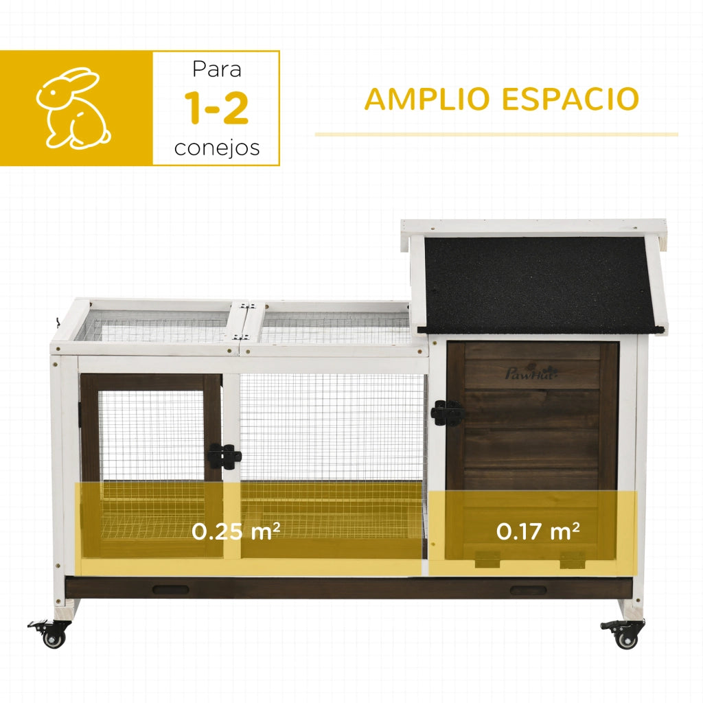Conejera in Legno con Ruote e Cassetto ¨C Zephmum ¨C 108x58x73.5 cm Marrone Scuro