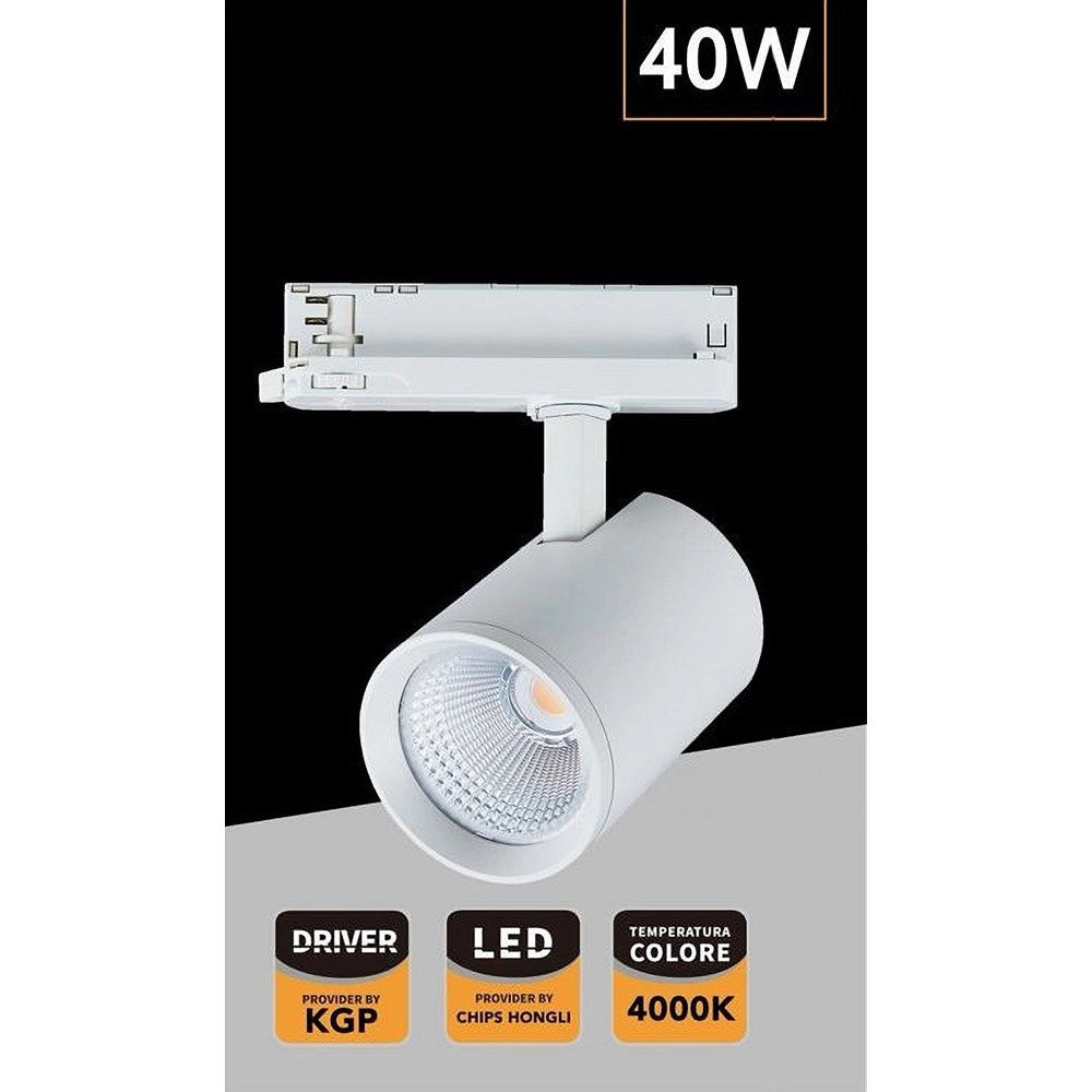 Trade Shop - Faretto Led 40 W Per Binario Track Trifase Faro Luce Naturale 4000k Ip20 Pt4-40w -
