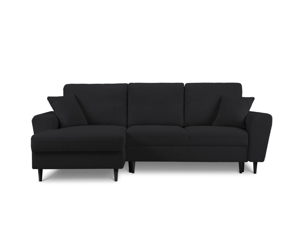 Cosmopolitan Design - Divano convertibile angolare sinistro con contenitore "Kyoto" 4 posti in bouclé nero 