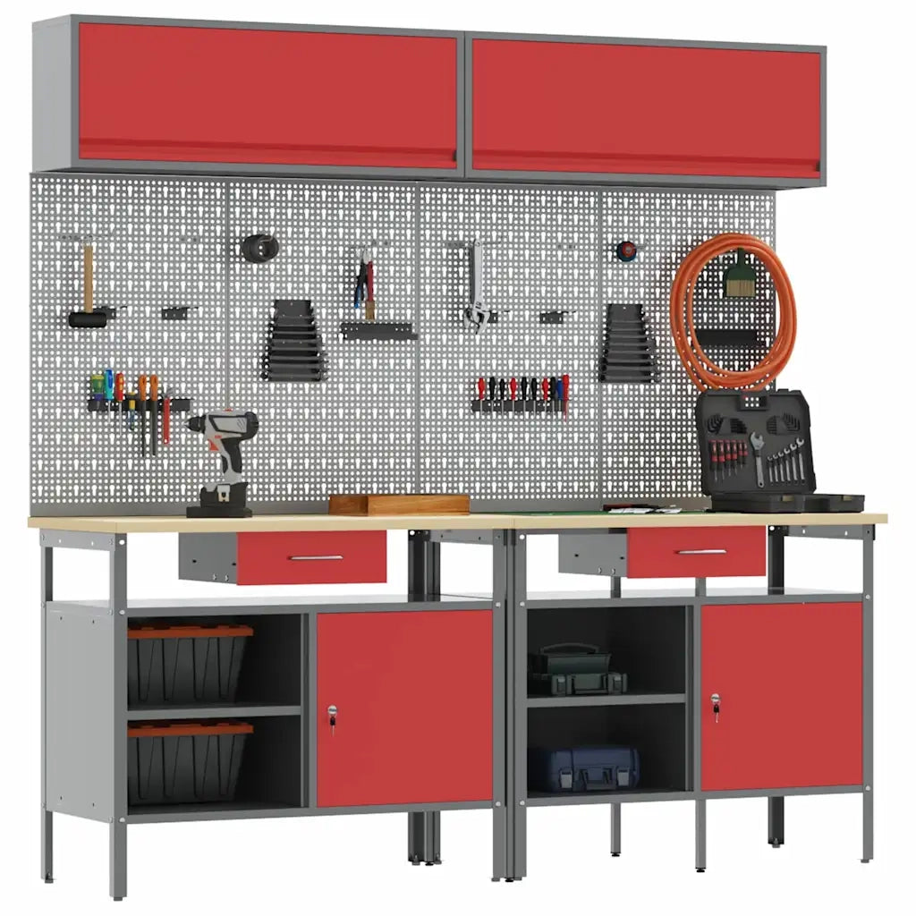 Set banco da lavoro con cassetto 8 pcs Rosso e Grigio 3321499