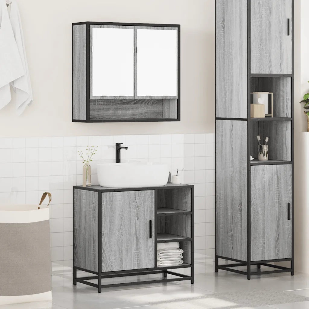 Set Mobili da Bagno 2 pz Grigio Sonoma in Legno Multistrato