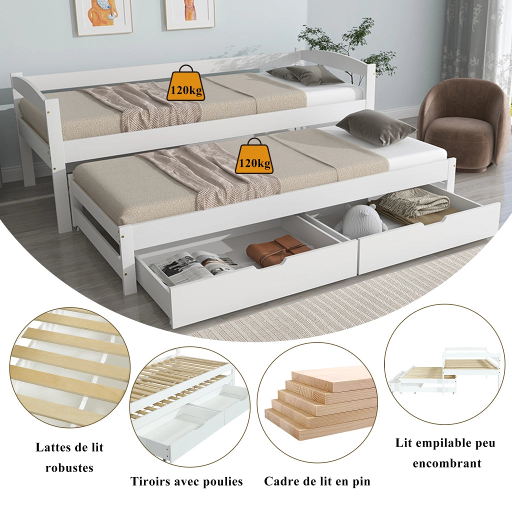 Letto singolo trasformabile in matrimoniale con cassetti