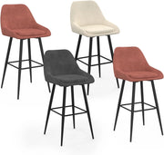 Set di 4 sgabelli da bar THALYA in velluto misto grigio scuro, terracotta x2, beige con mezzi braccioli