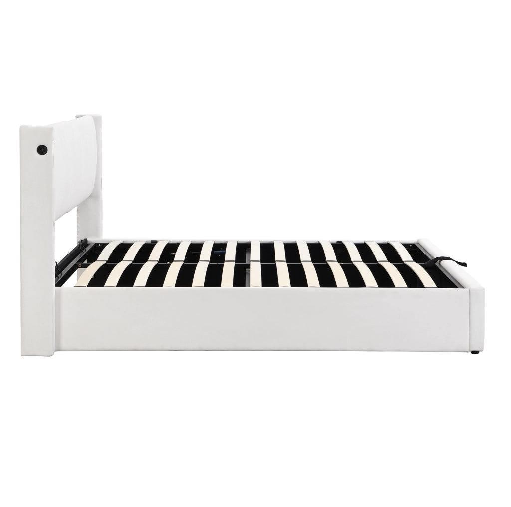 Letto imbottito 160x200 cm con LED; USB; testiera regolabile e contenitore; PU bianco