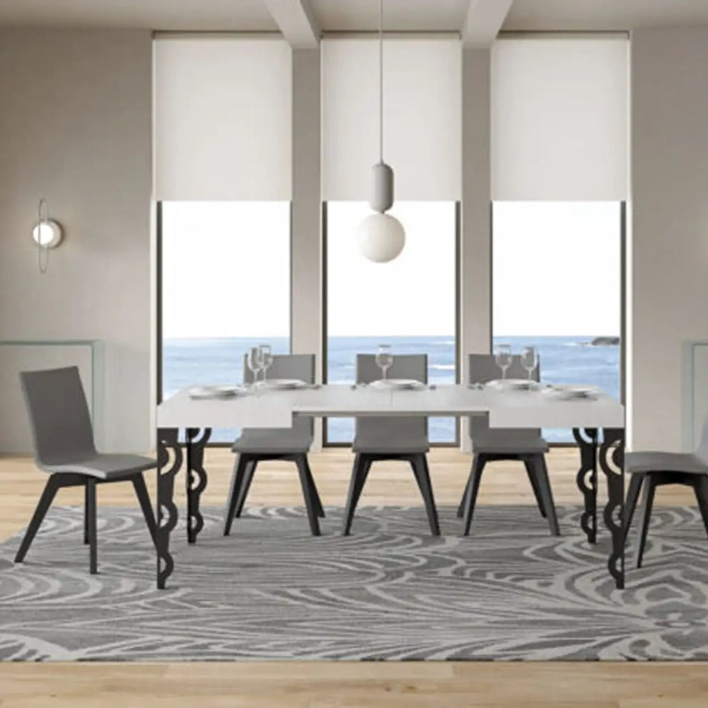 Tavolo allungabile 110/194x70 cm Karamay colore bianco frassino gambe antracite