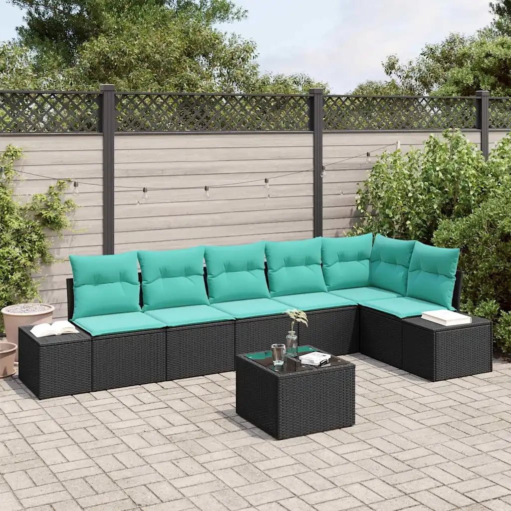 Set Divano da Giardino 7 pz Nero polyrattan 3347096