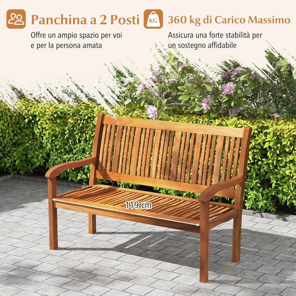 Panchina da Esterno, Panchina da Giardino in Legno con con Schienale e Braccioli, Panchina da Giardino, Balcone e Cortile, Portata 320kg, 126 x 63 x 91cm (Modello 1)