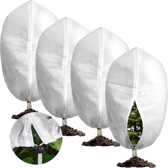 Pacchetto di 4 protezioni per piante d'inverno con cavo e chiusura a lampo, adatto per giardini esterni, piante, arbusti e alberi. Bianco - 80*120cm