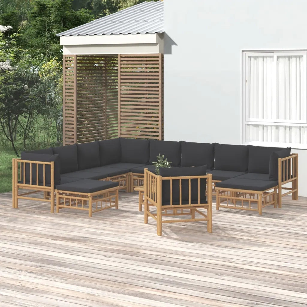 Set Salotto da Giardino 12pz con Cuscini Grigio Scuro BambÃ¹cod mxl 100288