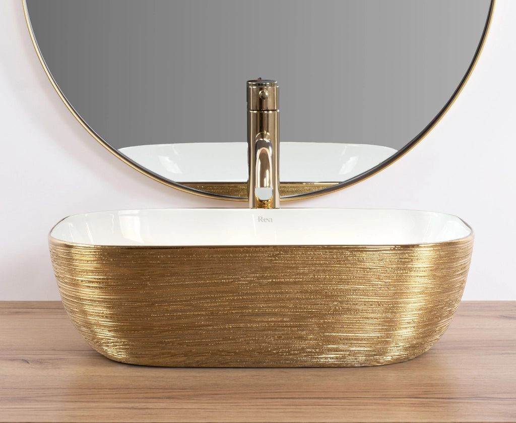 Lavabo Da Appoggio Rea Belinda White Gold Brush