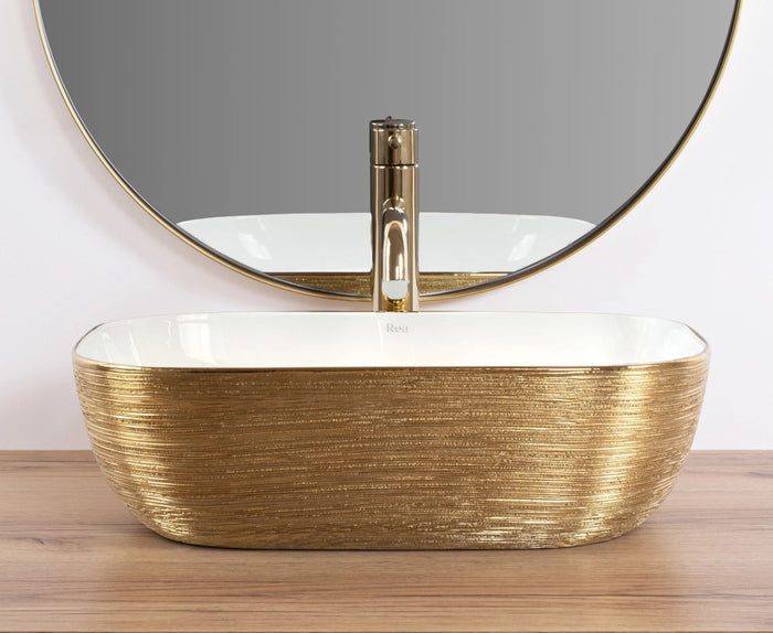 Lavabo Da Appoggio Rea Belinda White Gold Brush