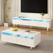 mobile TV 178x35x45 cm bianco con LED e vani contenitori, set di 2 pezzi