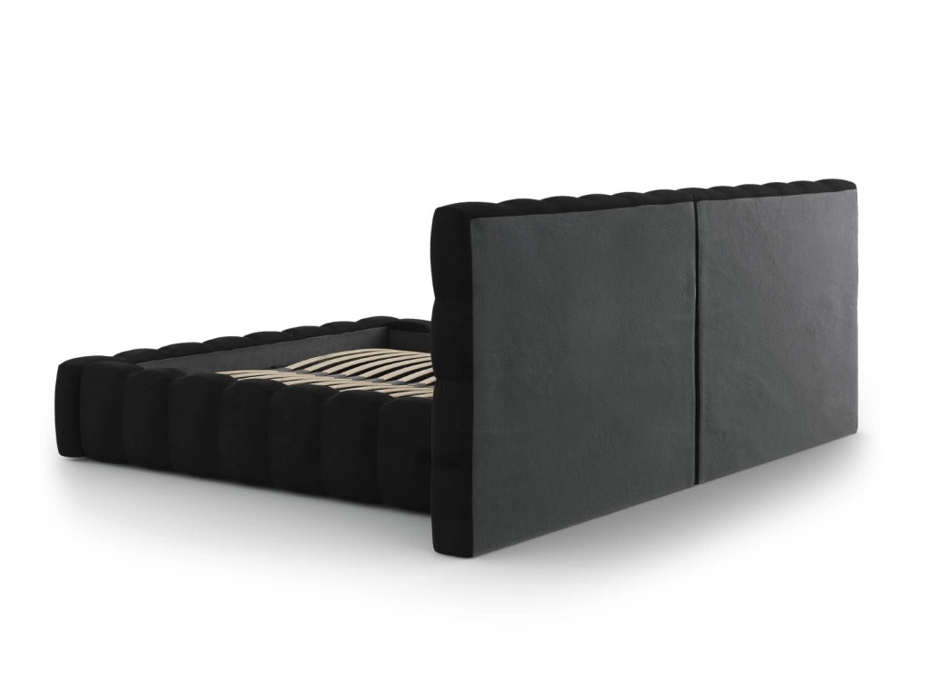 Cosmopolitan Design - Letto a cassettone con testiera doppia "Bali" 140x200cm in velluto nero 