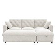 Divano angolare con chaise longue e pouf contenitore - in velluto beige 219 × 131 × 86 cm