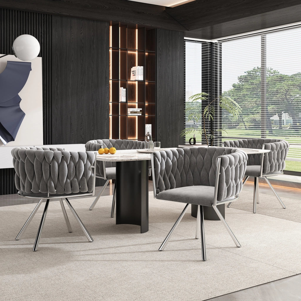 Set 4 sedie da pranzo girevoli 360° in velluto grigio con struttura in metallo