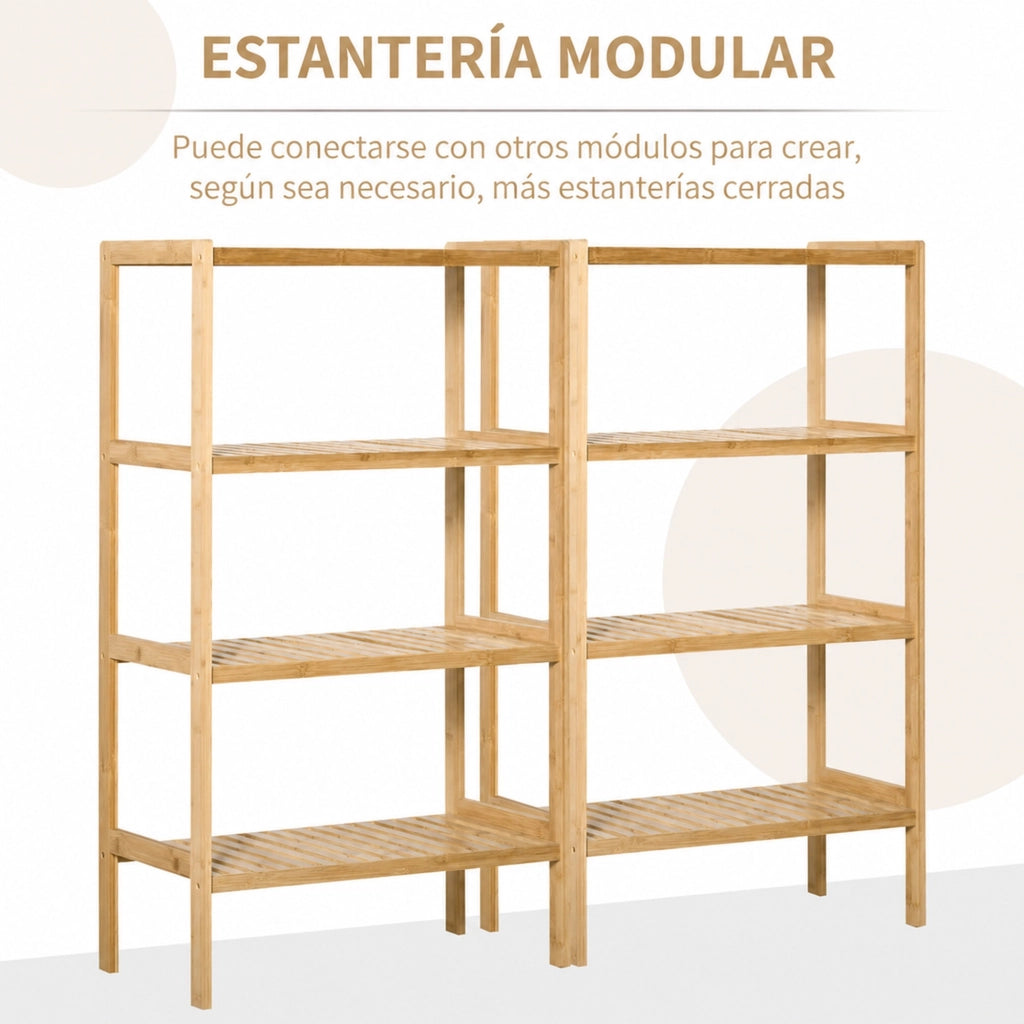 Libreria a 4 ripiani in bambù 62x33x112 cm naturale per ufficio e cucina