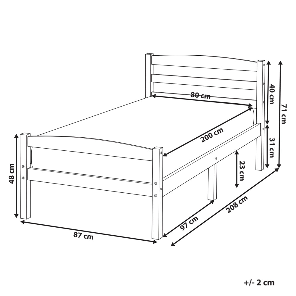 Letto singolo in legno di Pino chiaro con Rete a Doghe 80 x 200 cm Testiera a doghe minimalista