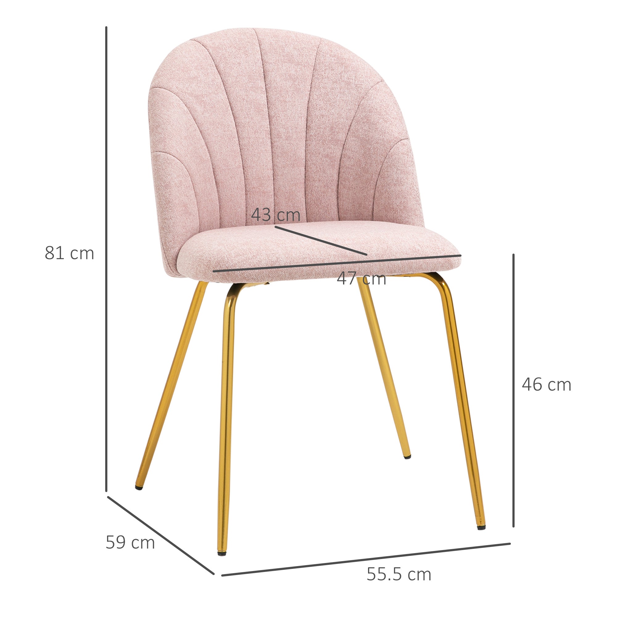 Set 2 Sedie Imbottite 55,5x59x81 cm in Tessuto Effetto Lino Rosa e Oro